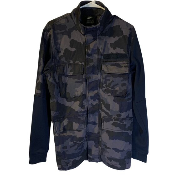 Nike Sportswear Men's Camo Jacket Size S Obsidian NSW 2018 Lightweight Snaps - Picture 1 of 12